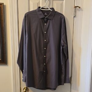 STAFFORD BRAND MEN'S GRAY LONG SLEEVES FRONT BUTTON DRESS SHIRT SIZE 17 1/2